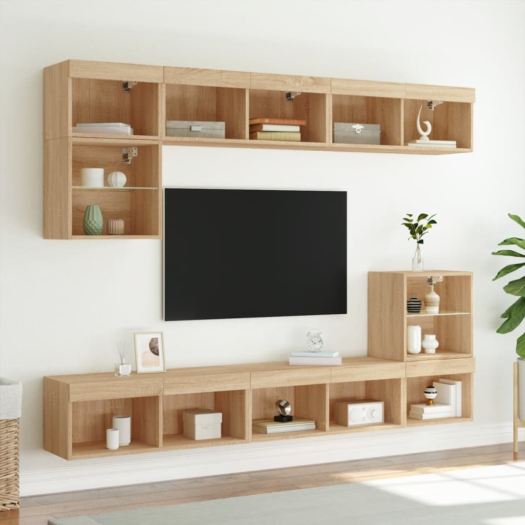 vidaXL Szafki TV, z LED, 2 szt., kolor dąb sonoma, 80x30x30 cm