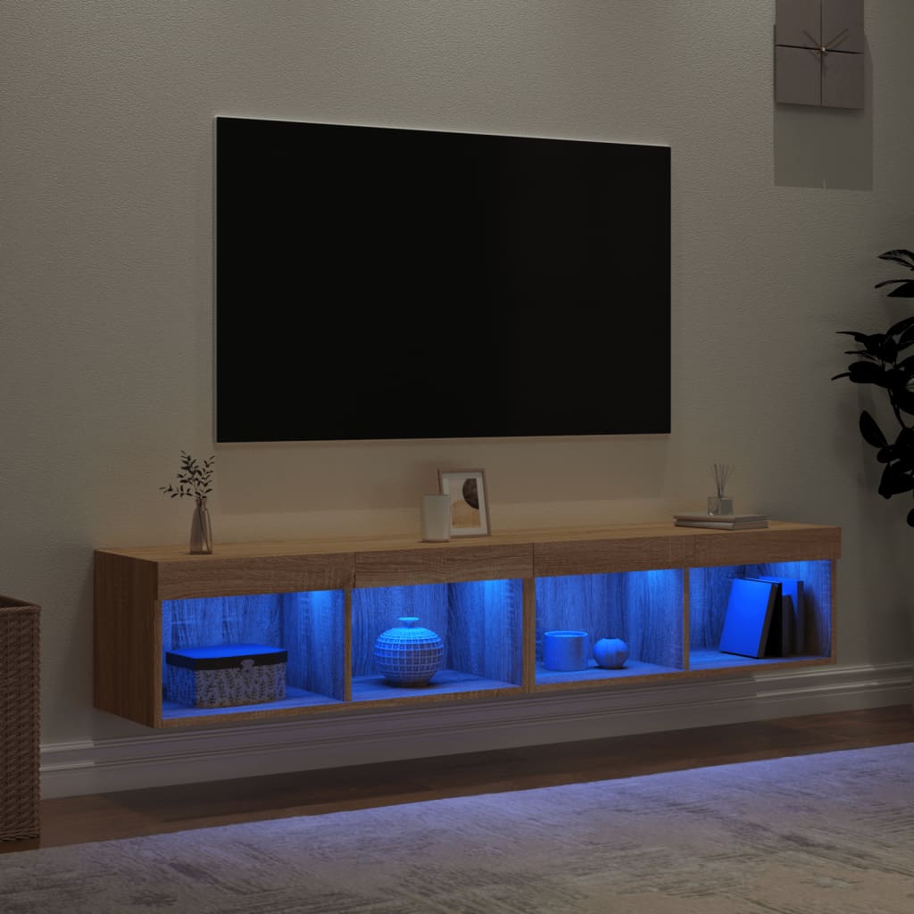 vidaXL Szafki TV, z LED, 2 szt., kolor dąb sonoma, 80x30x30 cm