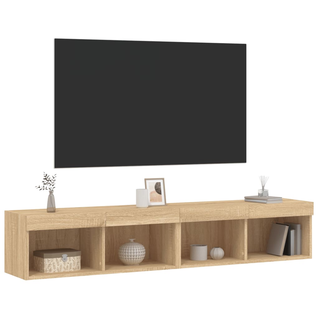 vidaXL Szafki TV, z LED, 2 szt., kolor dąb sonoma, 80x30x30 cm