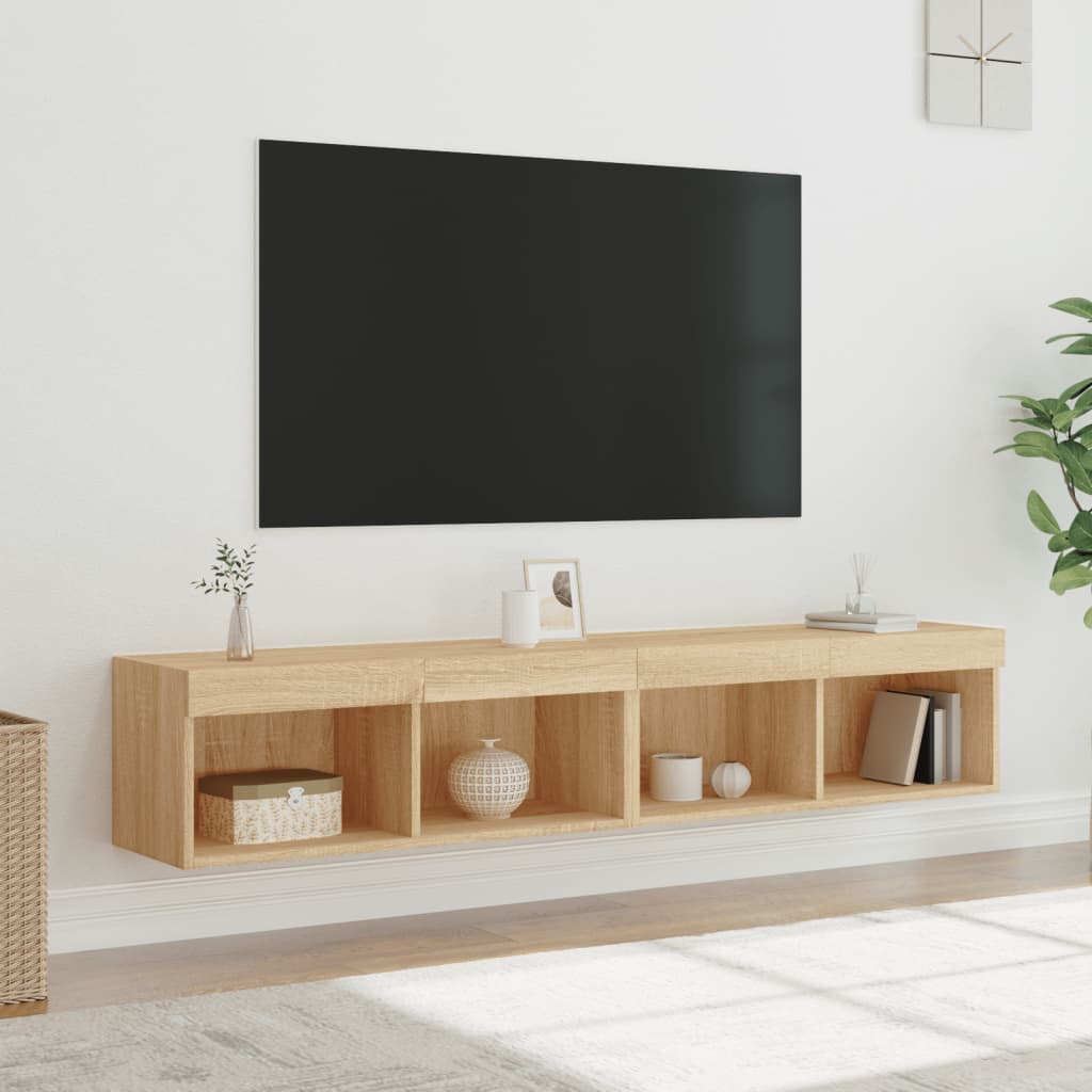 vidaXL Szafki TV, z LED, 2 szt., kolor dąb sonoma, 80x30x30 cm