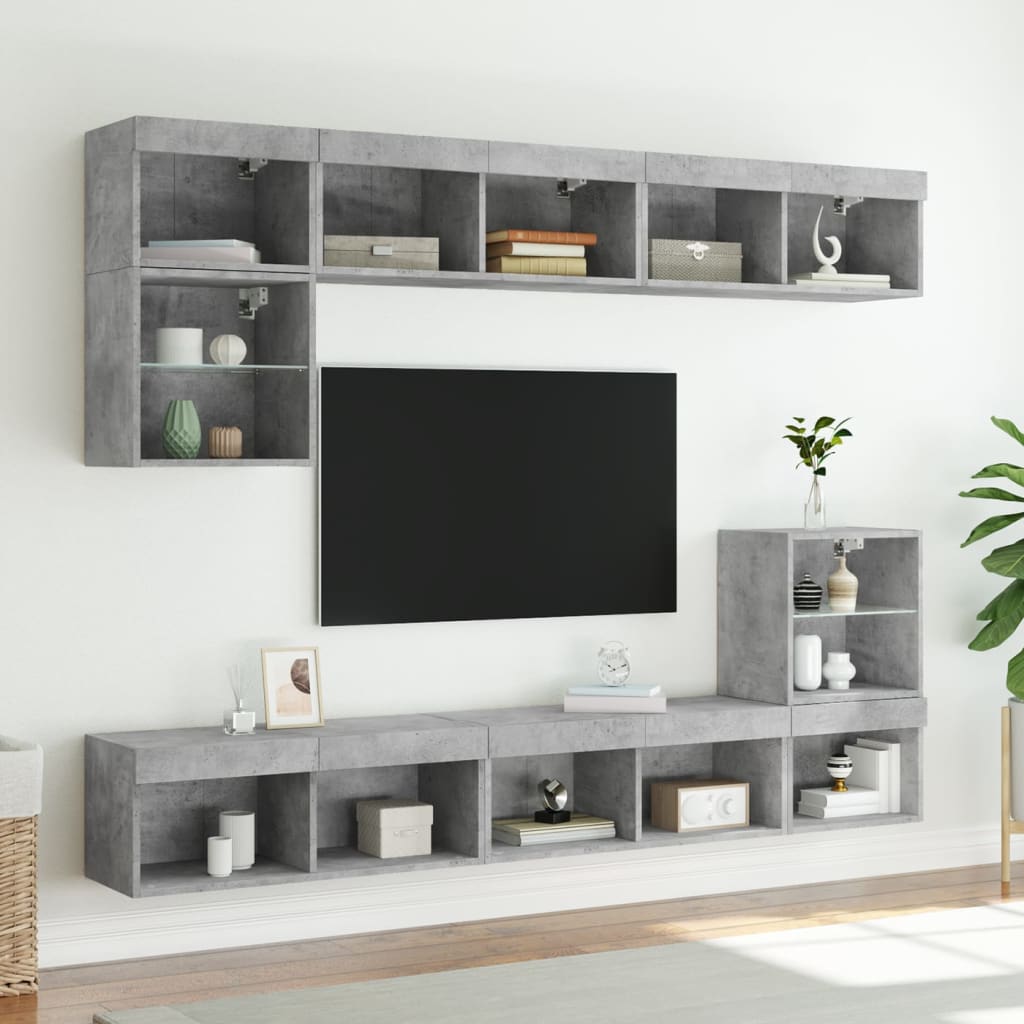 vidaXL Szafki TV, z LED, 2 szt., szarość betonu, 80x30x30 cm