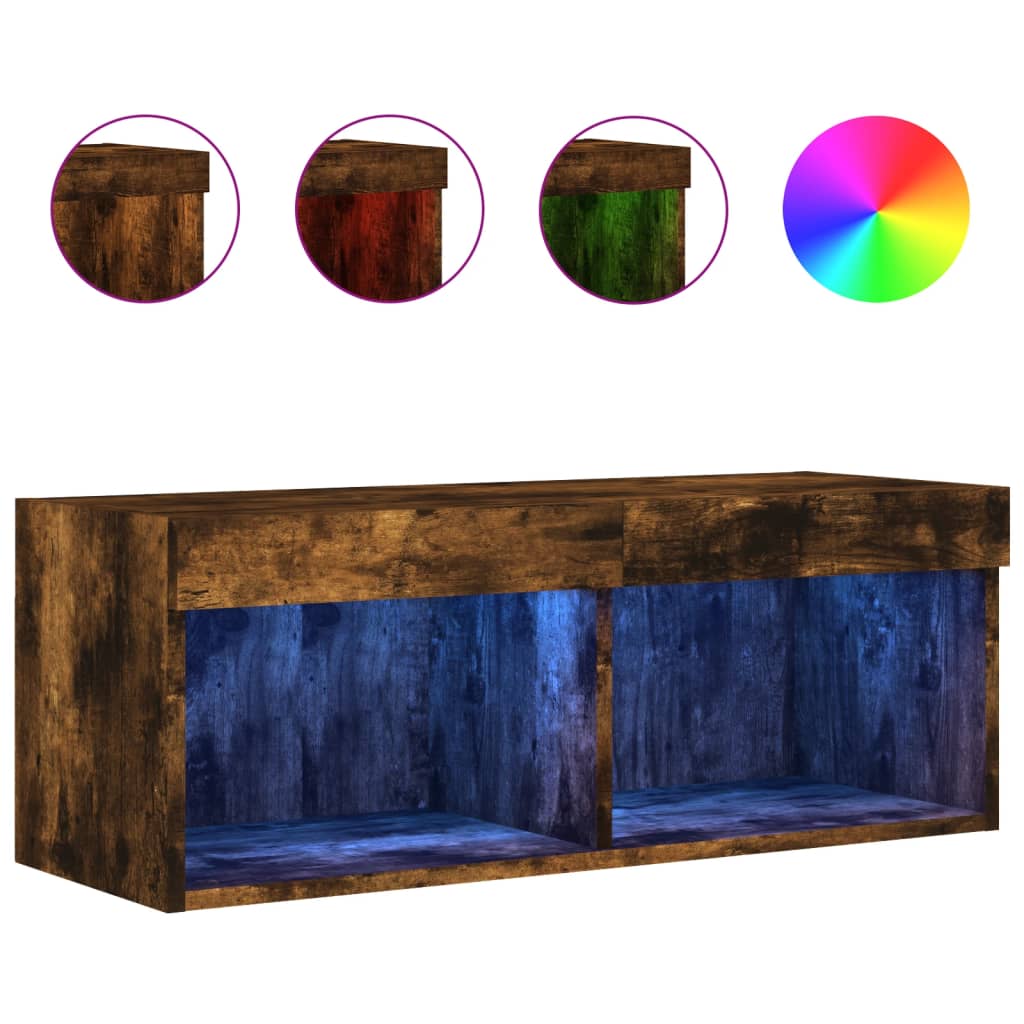 vidaXL Szafka TV z oświetleniem LED, przydymiony dąb, 80x30x30 cm