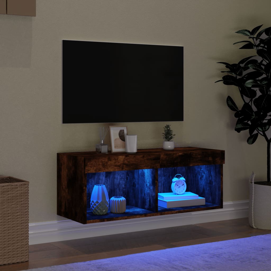vidaXL Szafka TV z oświetleniem LED, przydymiony dąb, 80x30x30 cm