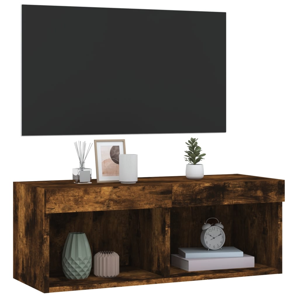 vidaXL Szafka TV z oświetleniem LED, przydymiony dąb, 80x30x30 cm
