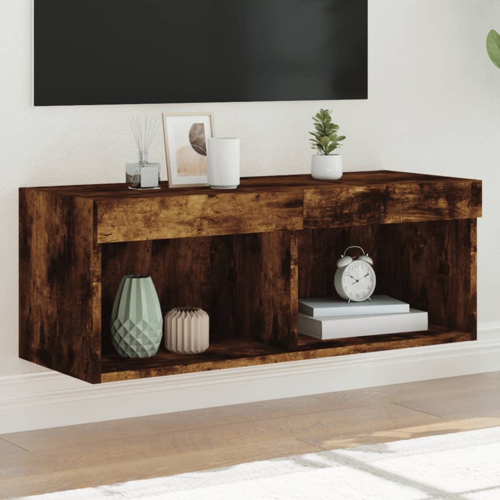 vidaXL Szafka TV z oświetleniem LED, przydymiony dąb, 80x30x30 cm