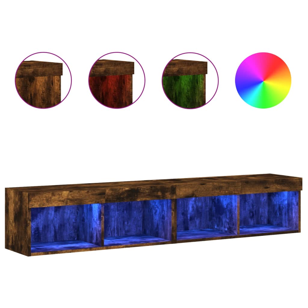 vidaXL Szafki TV, z LED, 2 szt., przydymiony dąb, 80x30x30 cm