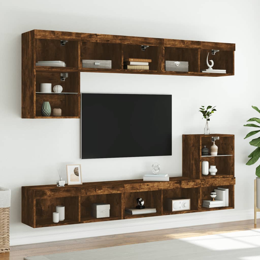 vidaXL Szafki TV, z LED, 2 szt., przydymiony dąb, 80x30x30 cm