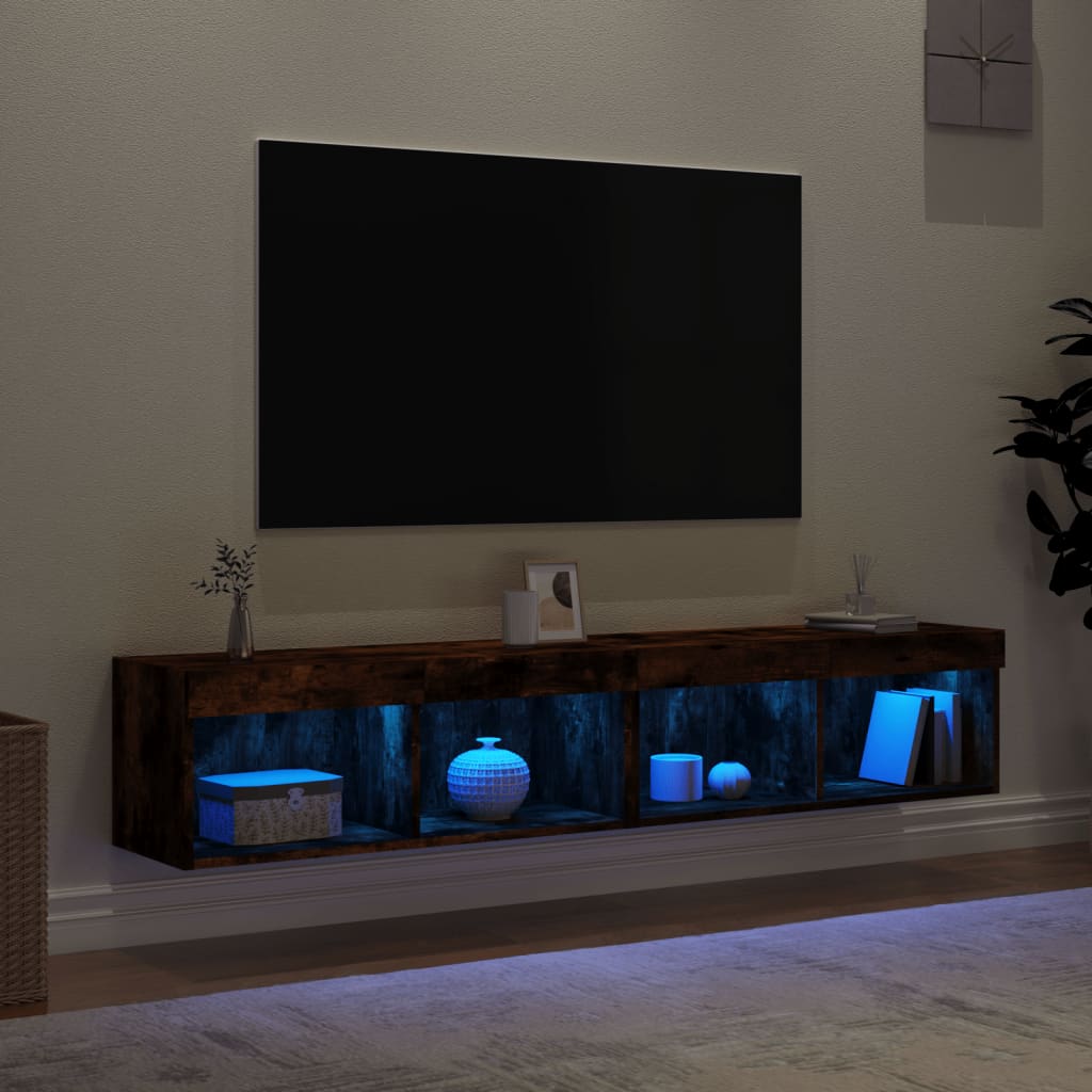 vidaXL Szafki TV, z LED, 2 szt., przydymiony dąb, 80x30x30 cm