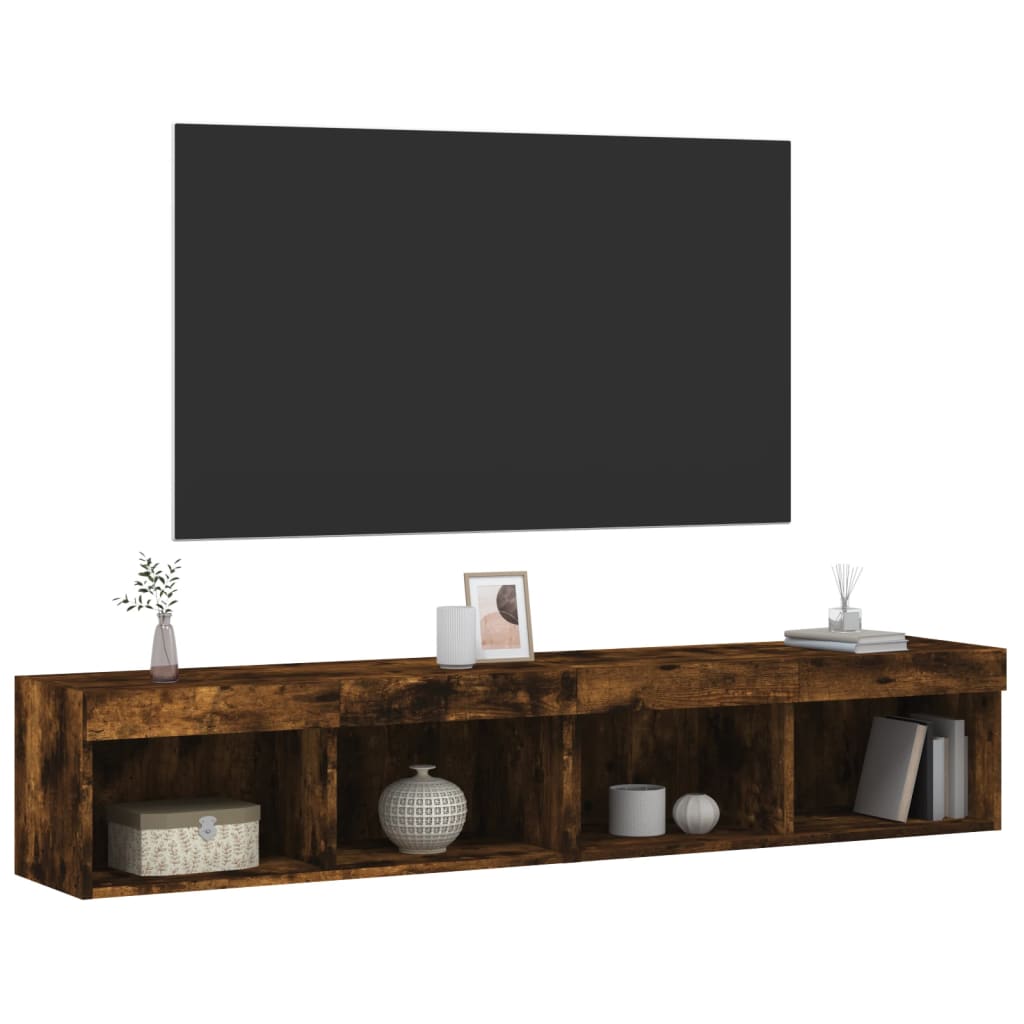 vidaXL Szafki TV, z LED, 2 szt., przydymiony dąb, 80x30x30 cm