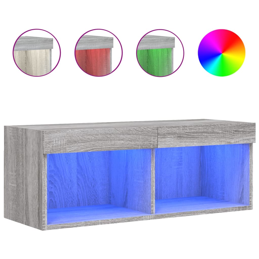 vidaXL Szafka TV z oświetleniem LED, szary dąb sonoma, 80x30x30 cm