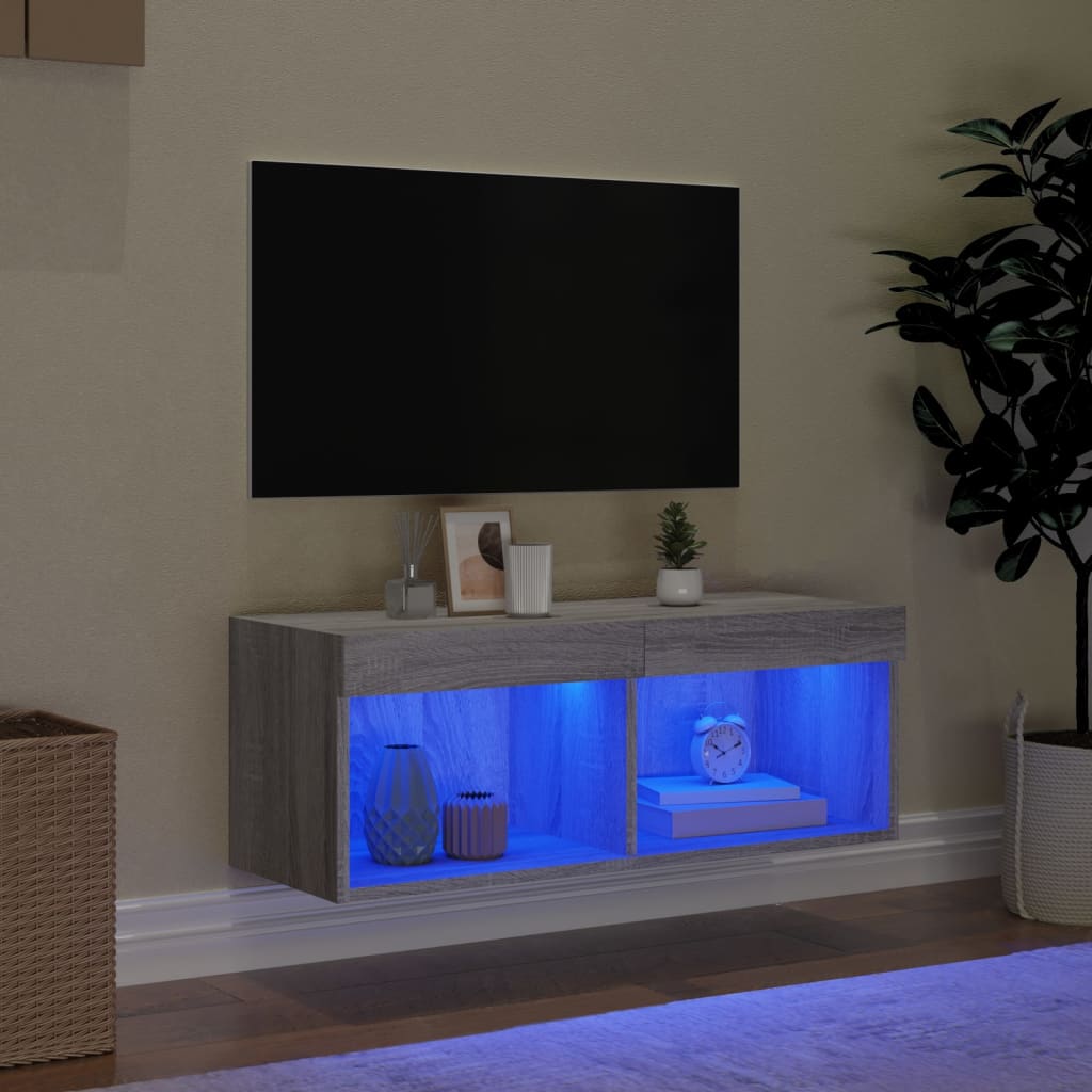 vidaXL Szafka TV z oświetleniem LED, szary dąb sonoma, 80x30x30 cm