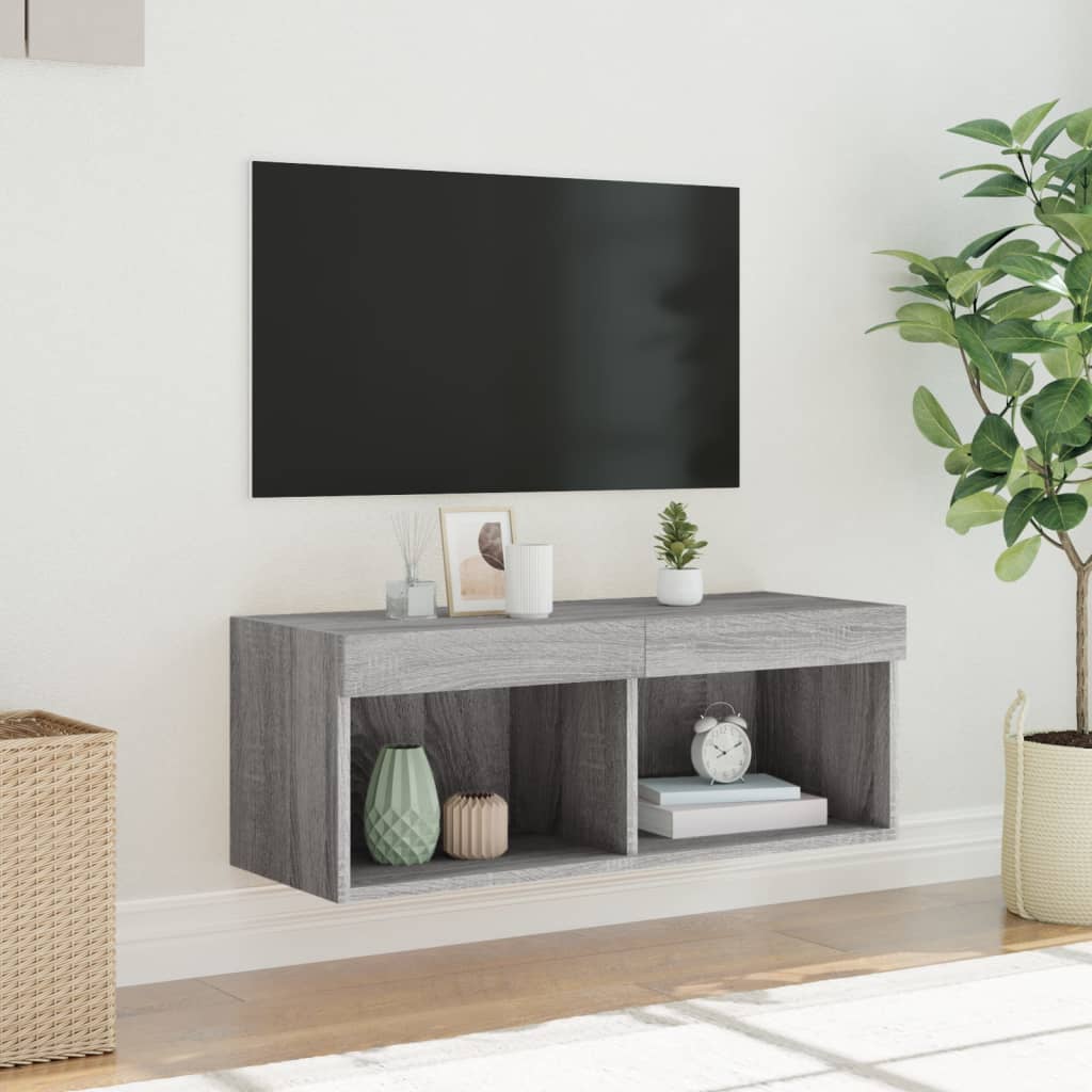 vidaXL Szafka TV z oświetleniem LED, szary dąb sonoma, 80x30x30 cm