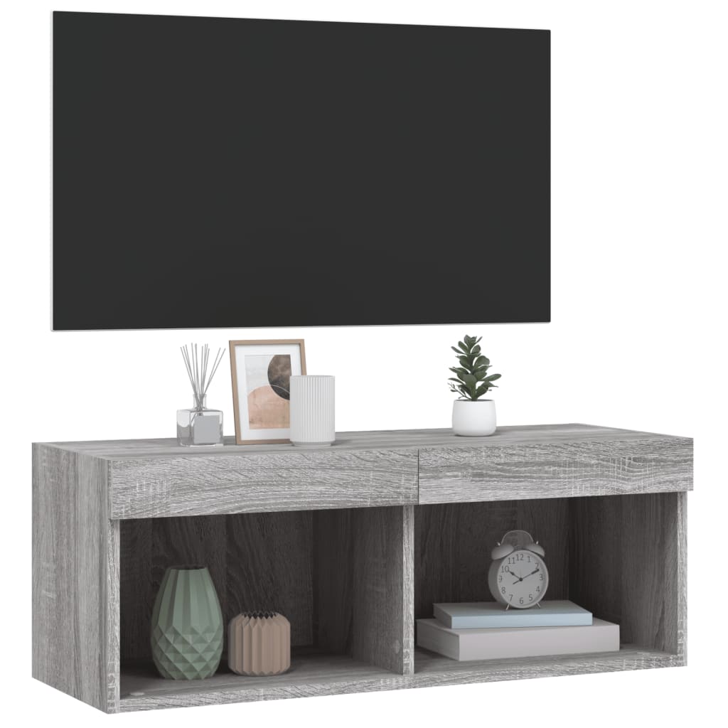 vidaXL Szafka TV z oświetleniem LED, szary dąb sonoma, 80x30x30 cm