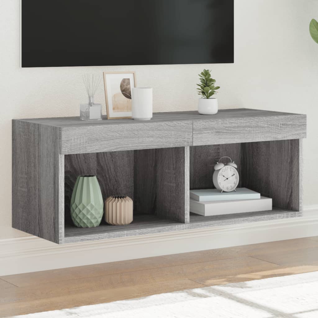 vidaXL Szafka TV z oświetleniem LED, szary dąb sonoma, 80x30x30 cm