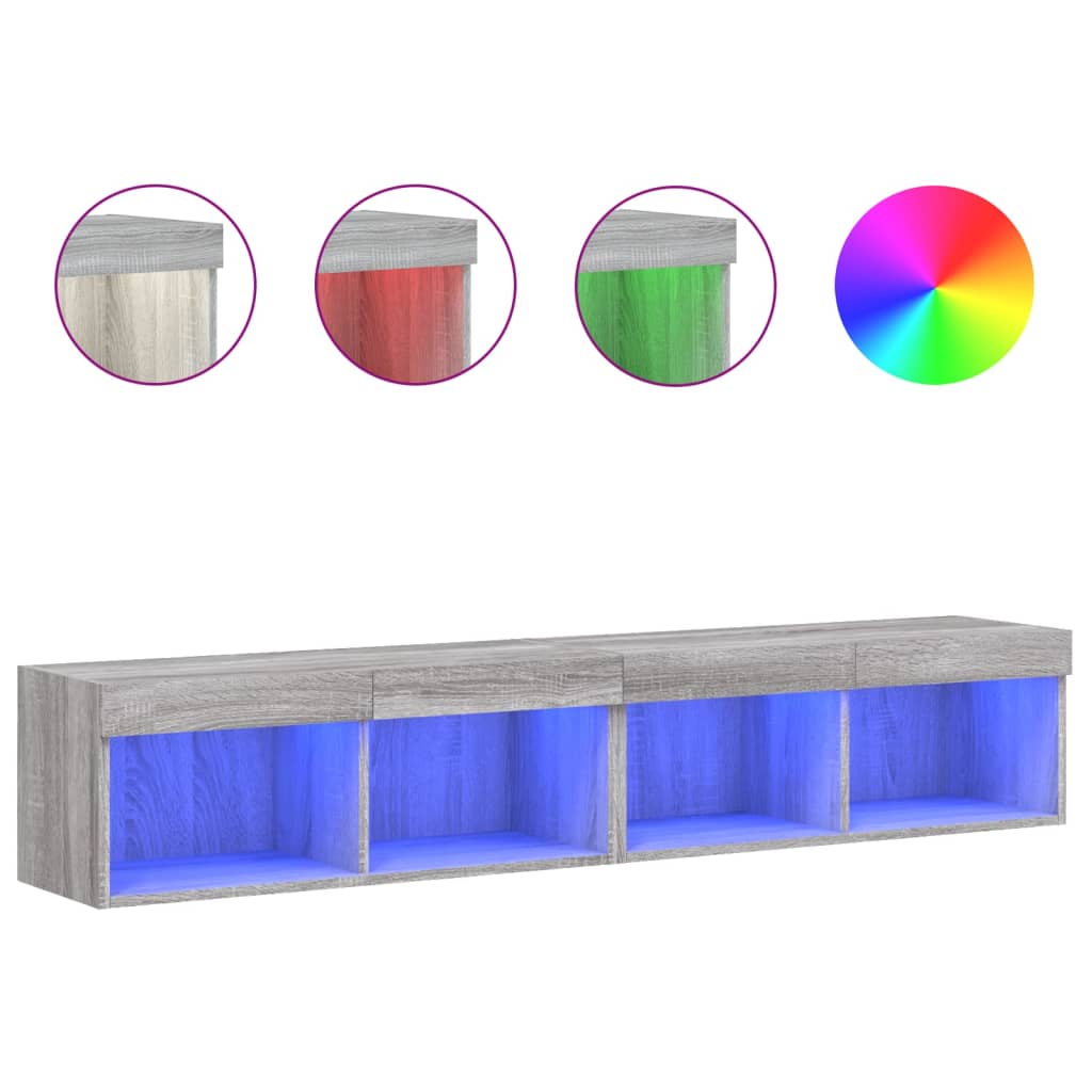 vidaXL Szafki TV z LED, 2 szt. szary dąb sonoma, 80x30x30 cm