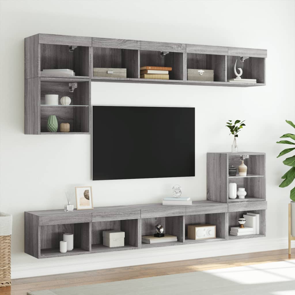 vidaXL Szafki TV z LED, 2 szt. szary dąb sonoma, 80x30x30 cm