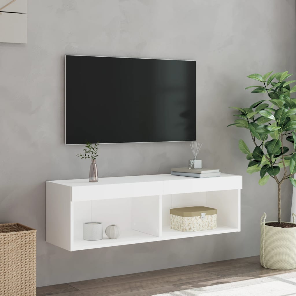 vidaXL Szafka TV z oświetleniem LED, biała, 100x30x30 cm
