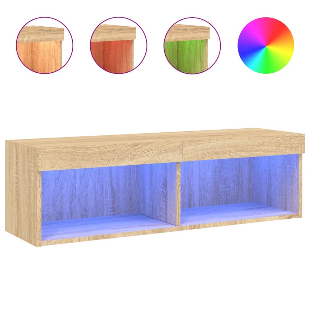 vidaXL Szafka pod TV z oświetleniem LED, dąb sonoma, 100x30x30 cm