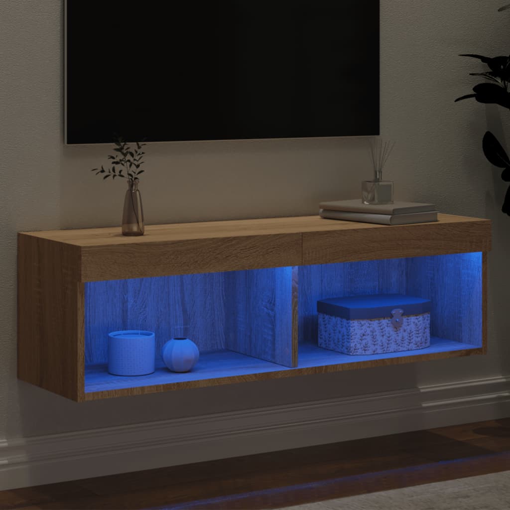 vidaXL Szafka pod TV z oświetleniem LED, dąb sonoma, 100x30x30 cm