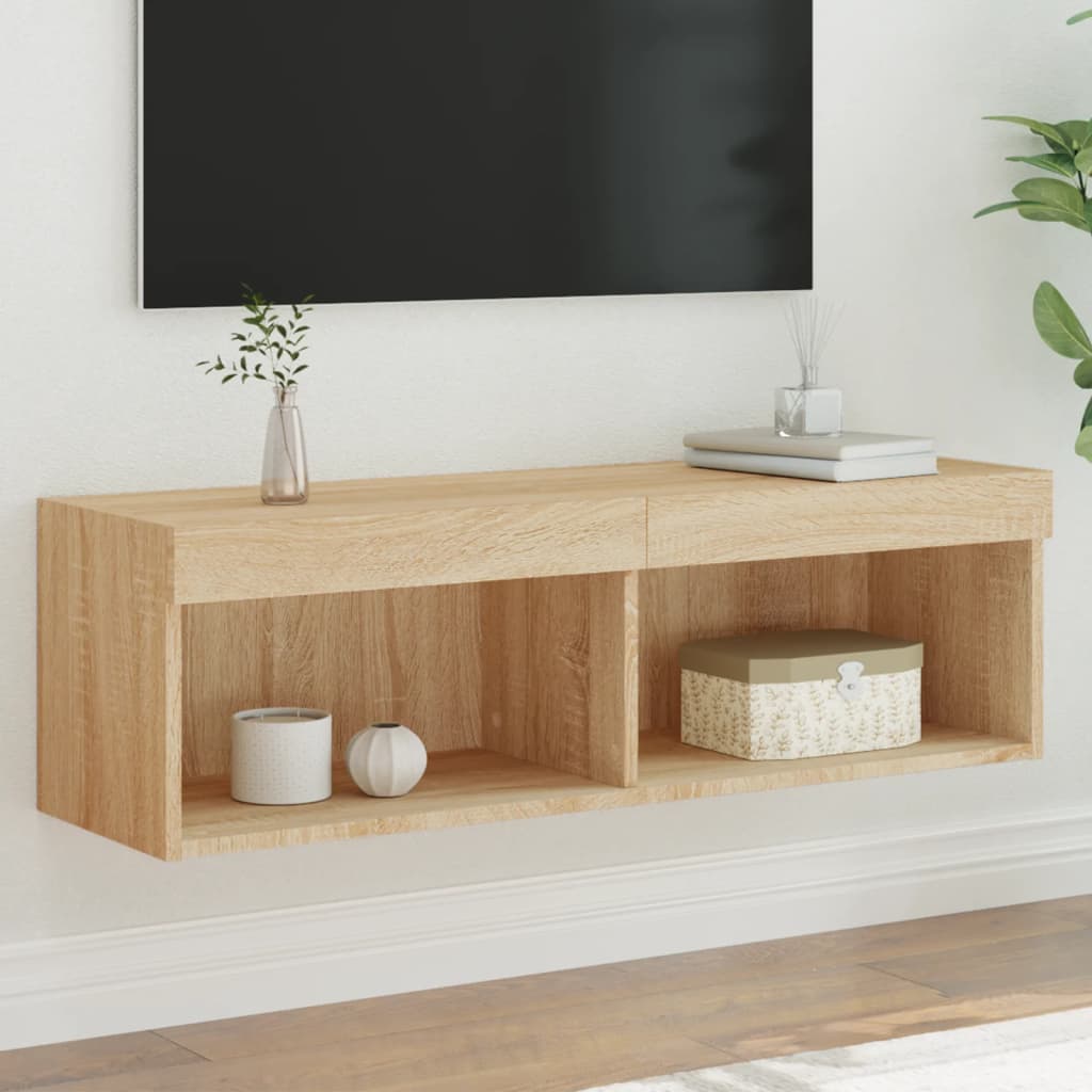vidaXL Szafka pod TV z oświetleniem LED, dąb sonoma, 100x30x30 cm