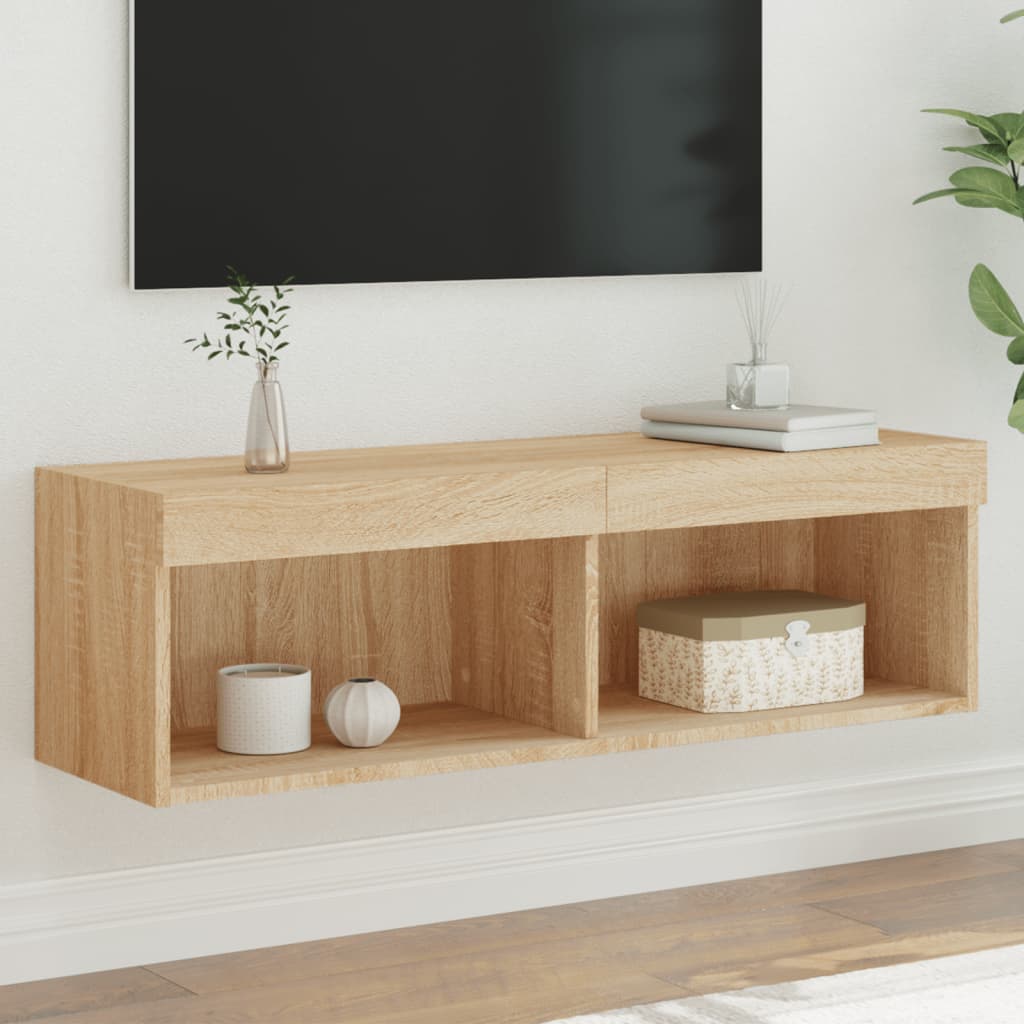 vidaXL Szafka pod TV z oświetleniem LED, dąb sonoma, 100x30x30 cm