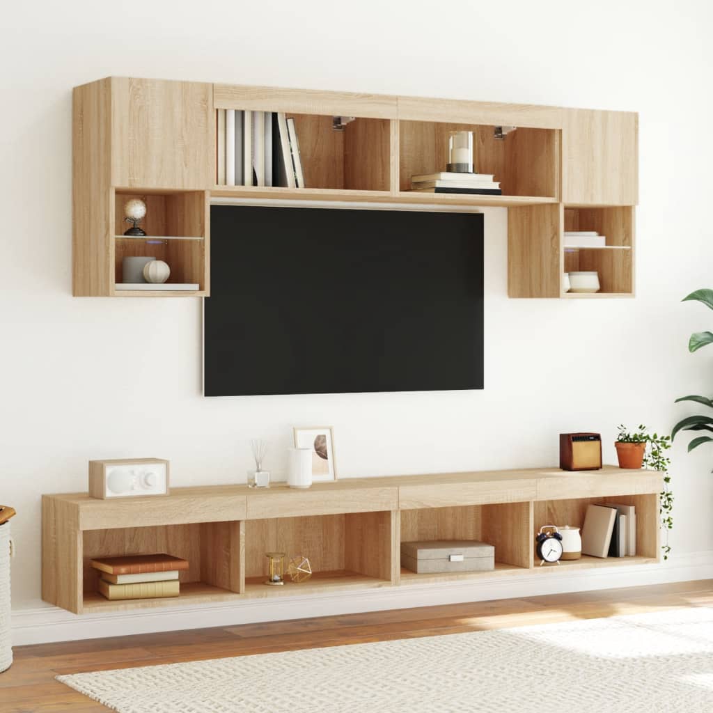 vidaXL Szafki TV, z LED, 2 szt., kolor dąb sonoma, 100x30x30 cm