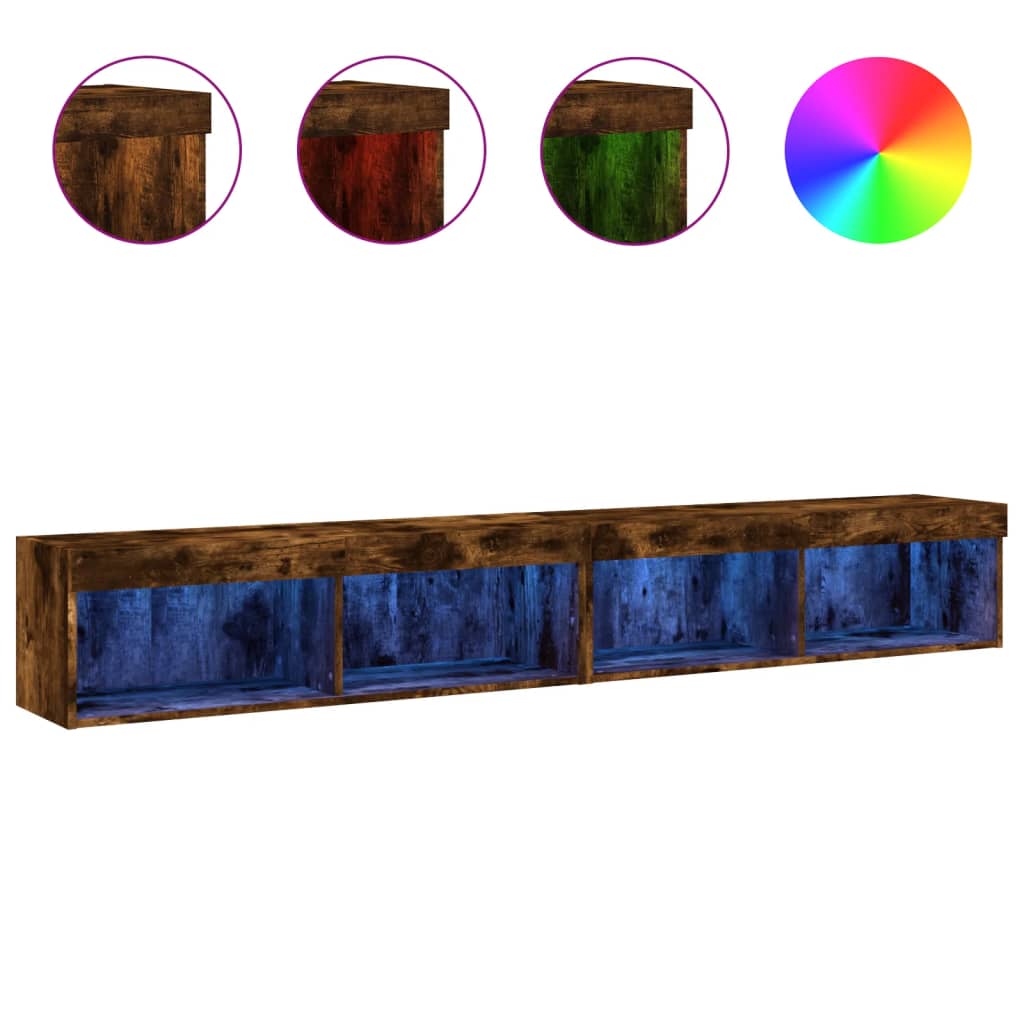 vidaXL Szafki TV, z LED, 2 szt., przydymiony dąb, 100x30x30 cm