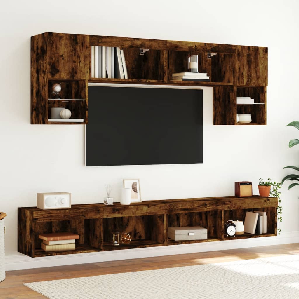 vidaXL Szafki TV, z LED, 2 szt., przydymiony dąb, 100x30x30 cm