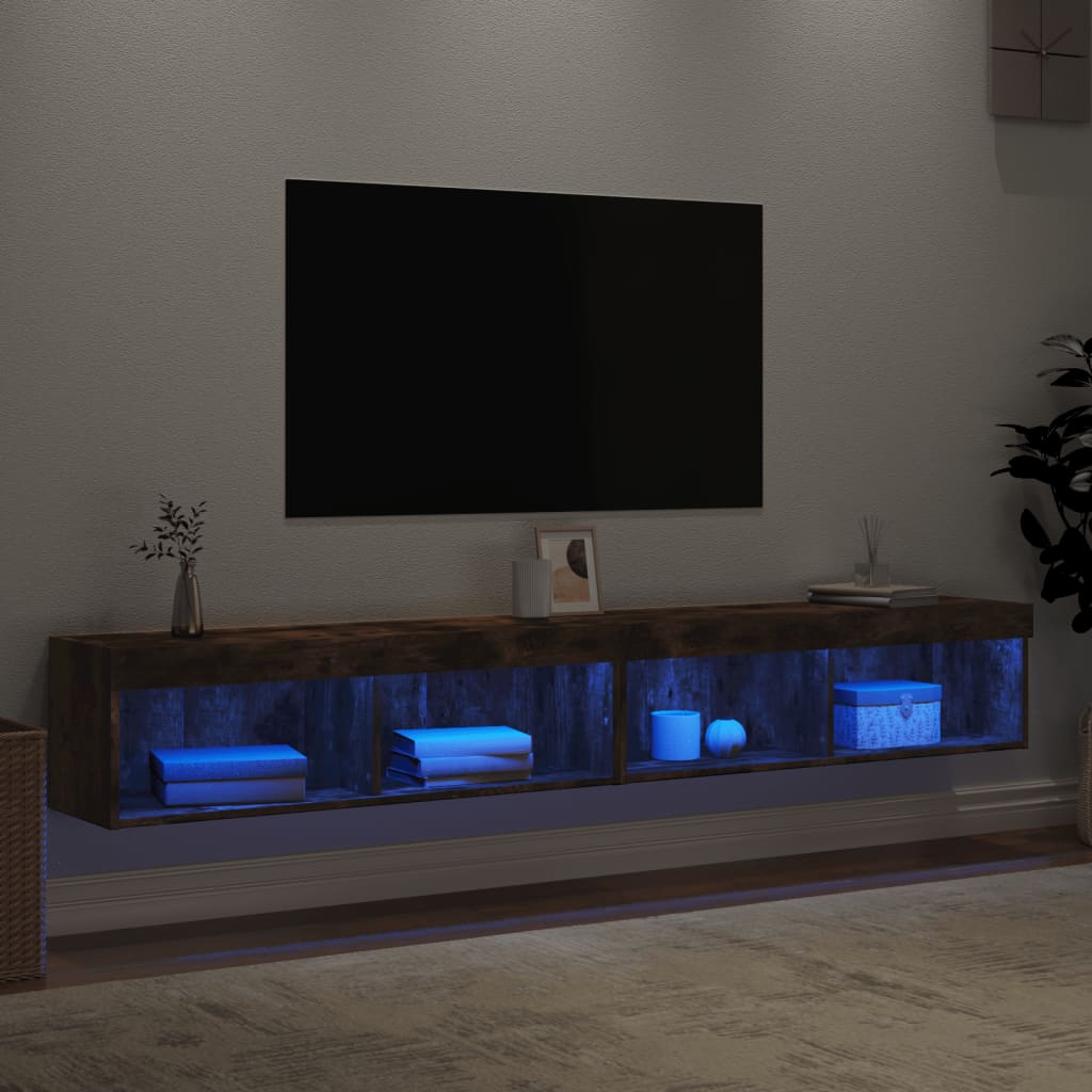 vidaXL Szafki TV, z LED, 2 szt., przydymiony dąb, 100x30x30 cm