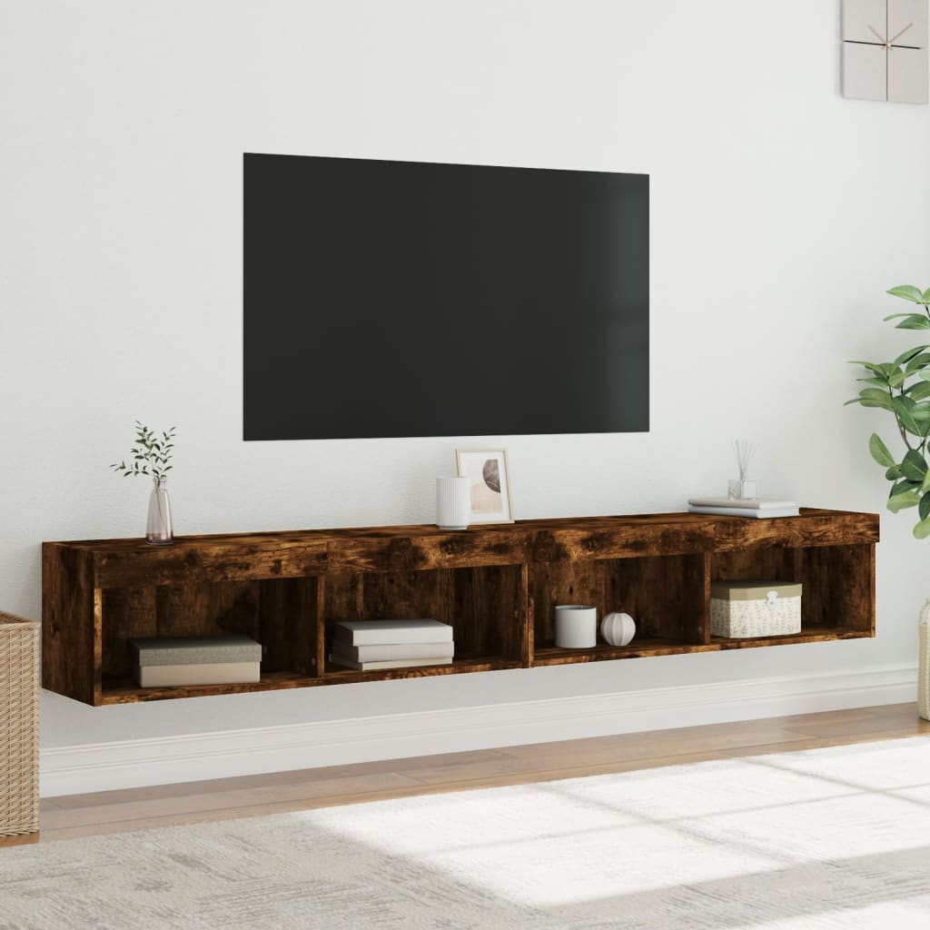 vidaXL Szafki TV, z LED, 2 szt., przydymiony dąb, 100x30x30 cm