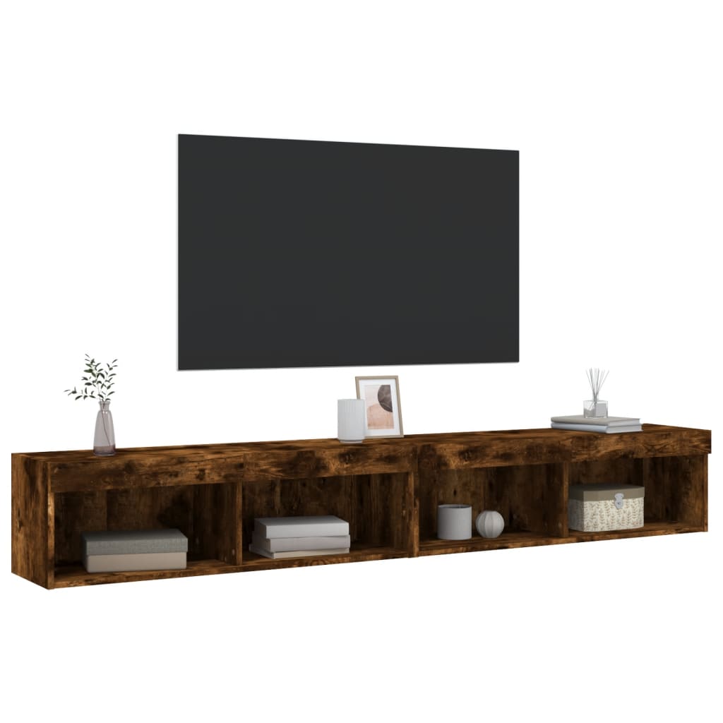 vidaXL Szafki TV, z LED, 2 szt., przydymiony dąb, 100x30x30 cm