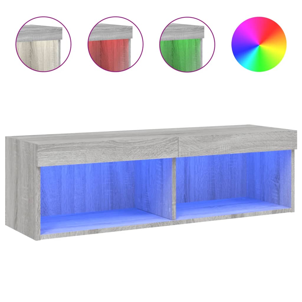 vidaXL Szafka TV z oświetleniem LED, szary dąb sonoma, 100x30x30 cm