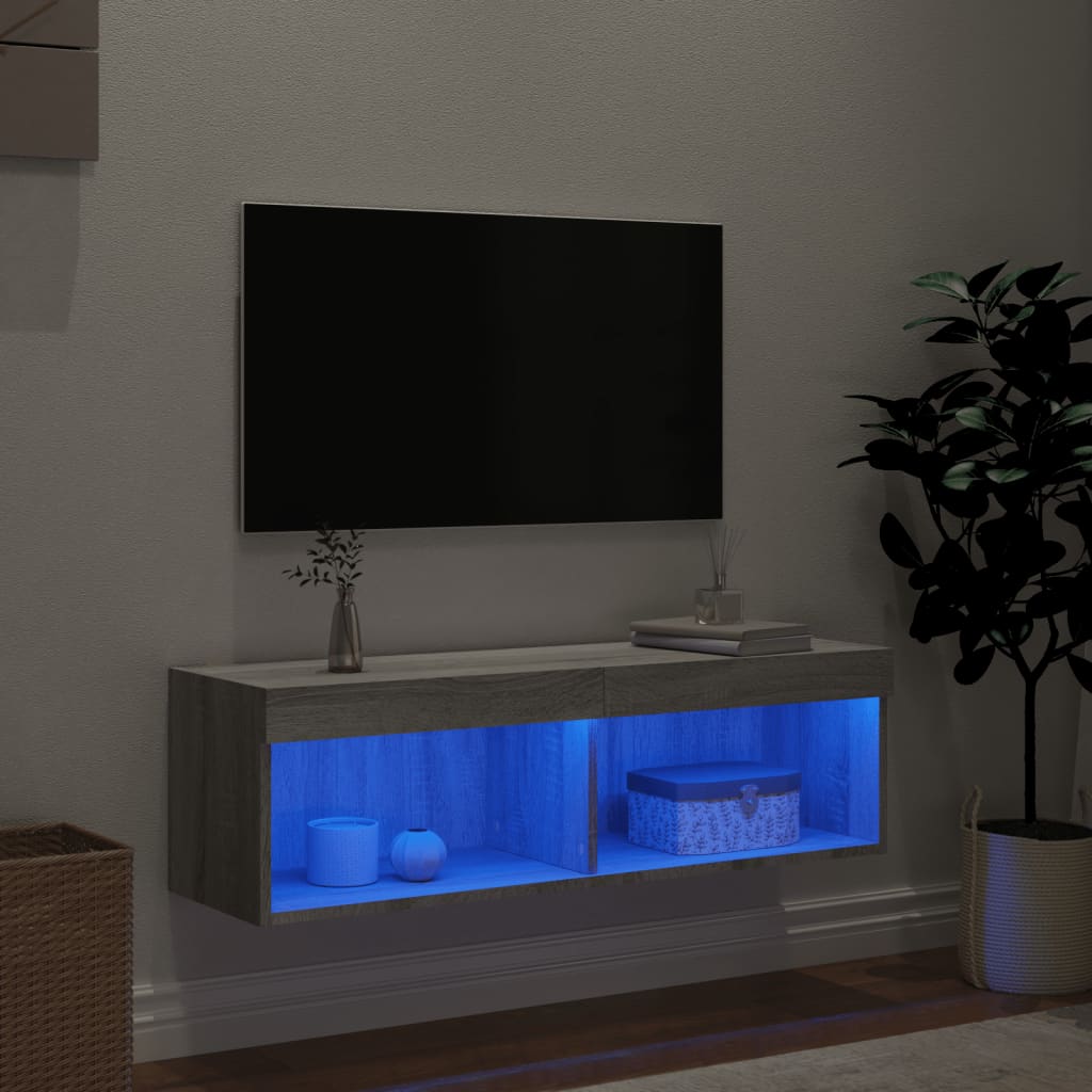 vidaXL Szafka TV z oświetleniem LED, szary dąb sonoma, 100x30x30 cm