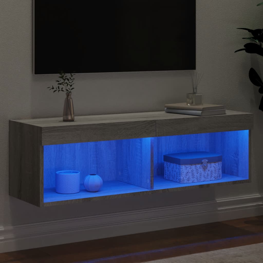 vidaXL Szafka TV z oświetleniem LED, szary dąb sonoma, 100x30x30 cm