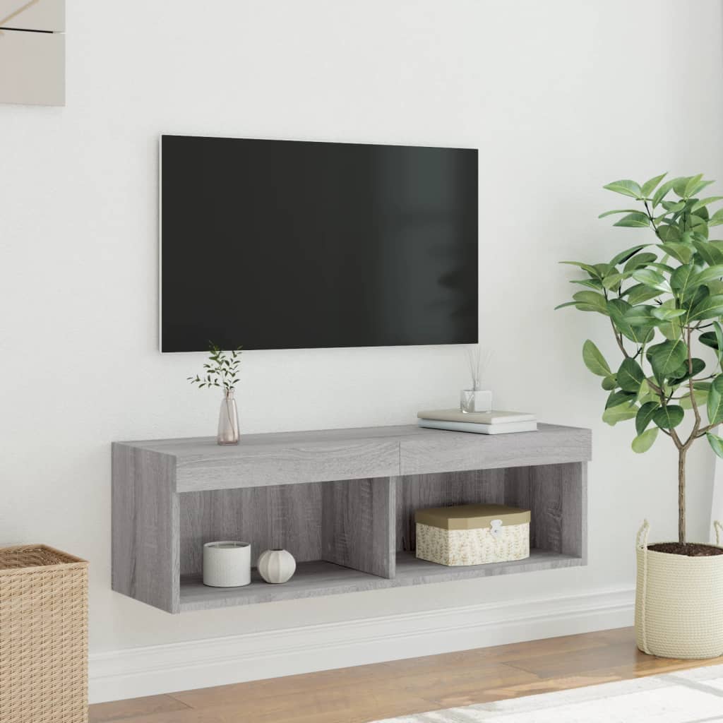 vidaXL Szafka TV z oświetleniem LED, szary dąb sonoma, 100x30x30 cm