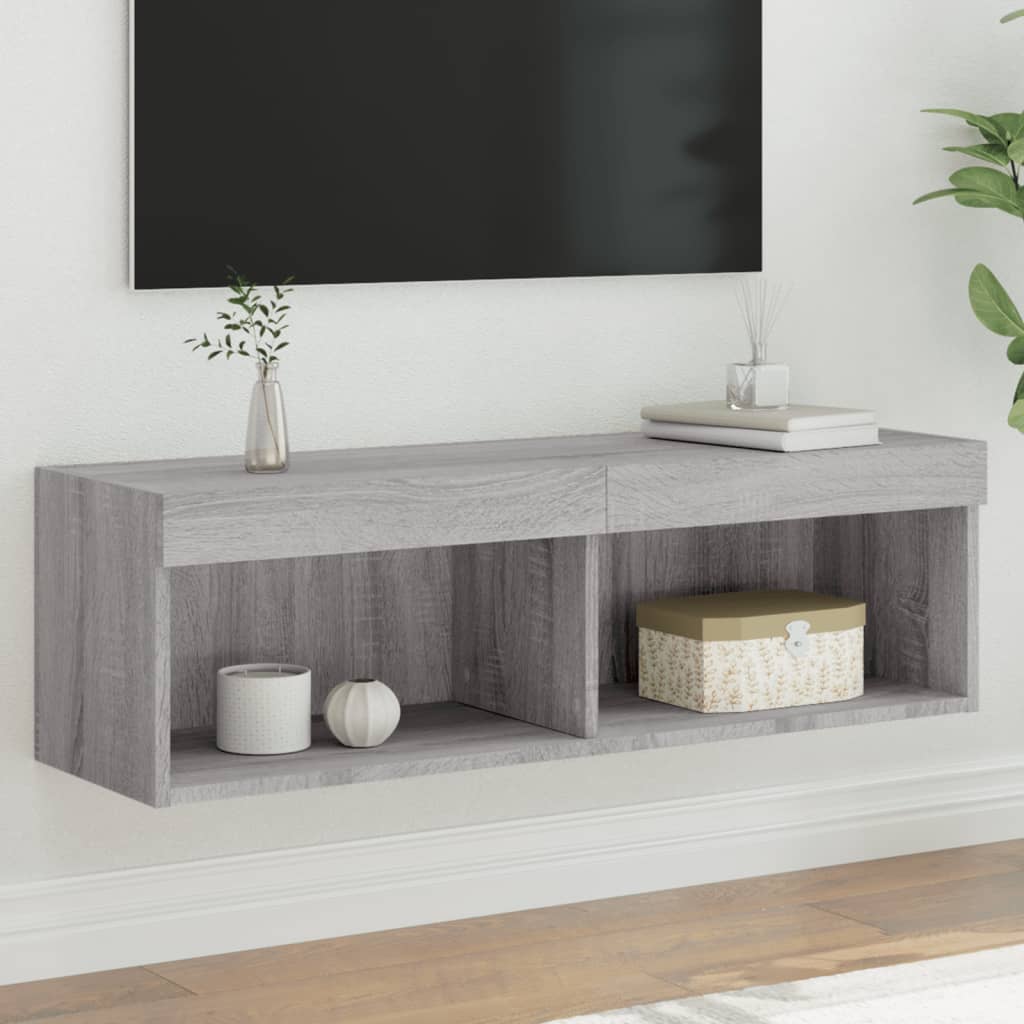 vidaXL Szafka TV z oświetleniem LED, szary dąb sonoma, 100x30x30 cm