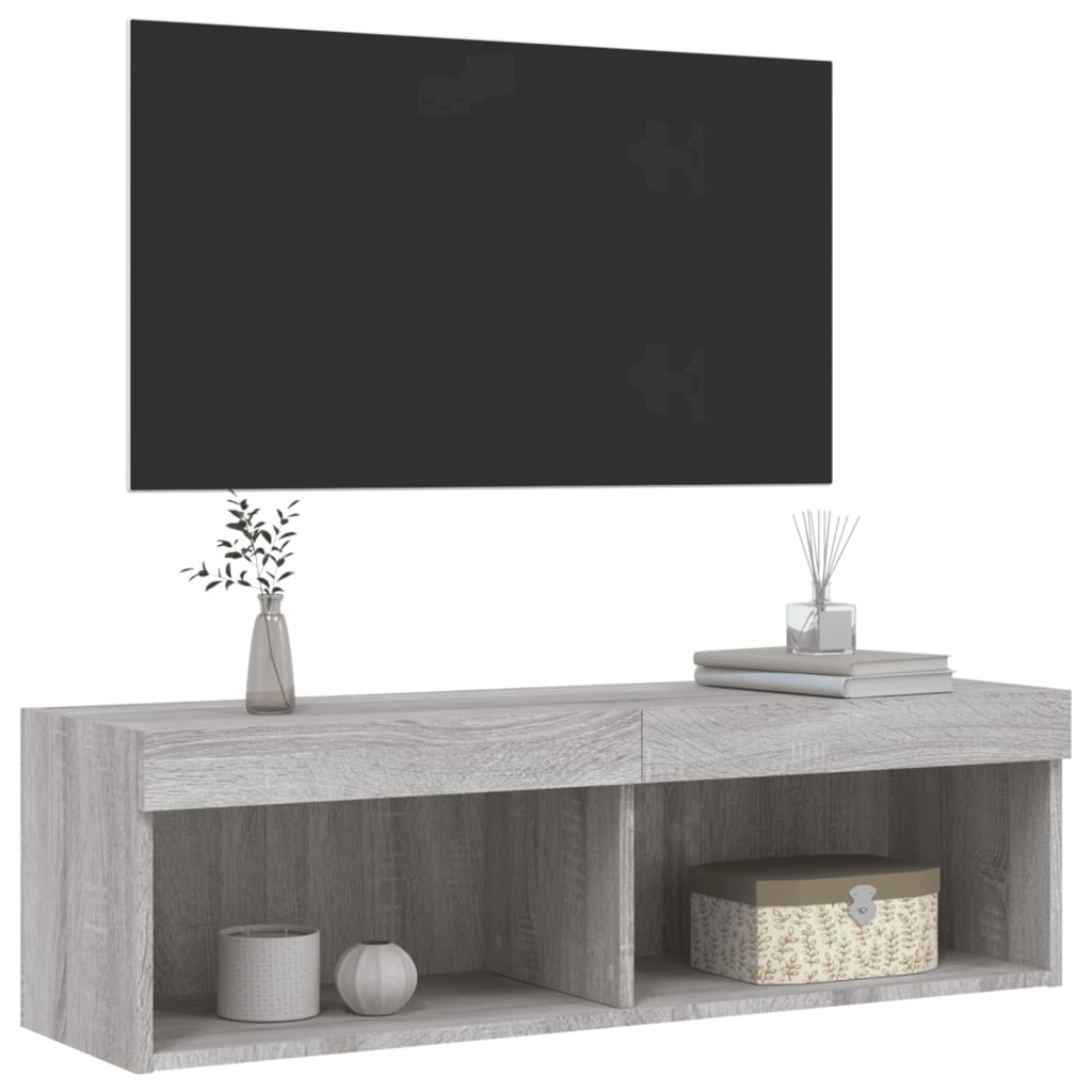 vidaXL Szafka TV z oświetleniem LED, szary dąb sonoma, 100x30x30 cm