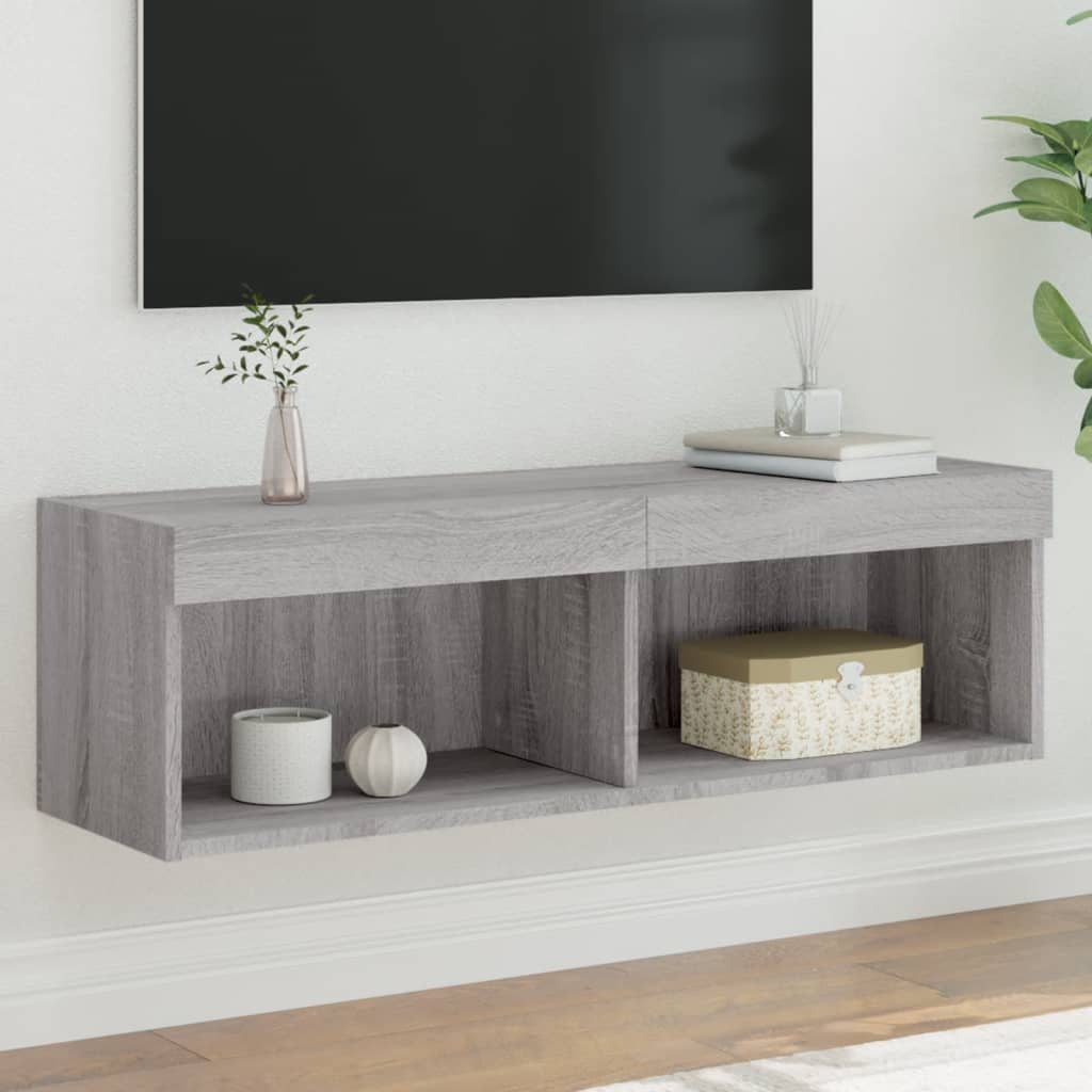 vidaXL Szafka TV z oświetleniem LED, szary dąb sonoma, 100x30x30 cm