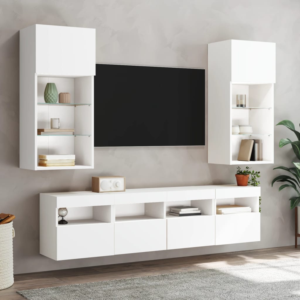 vidaXL Ścienna szafka TV z LED, biała, 40x30x40 cm