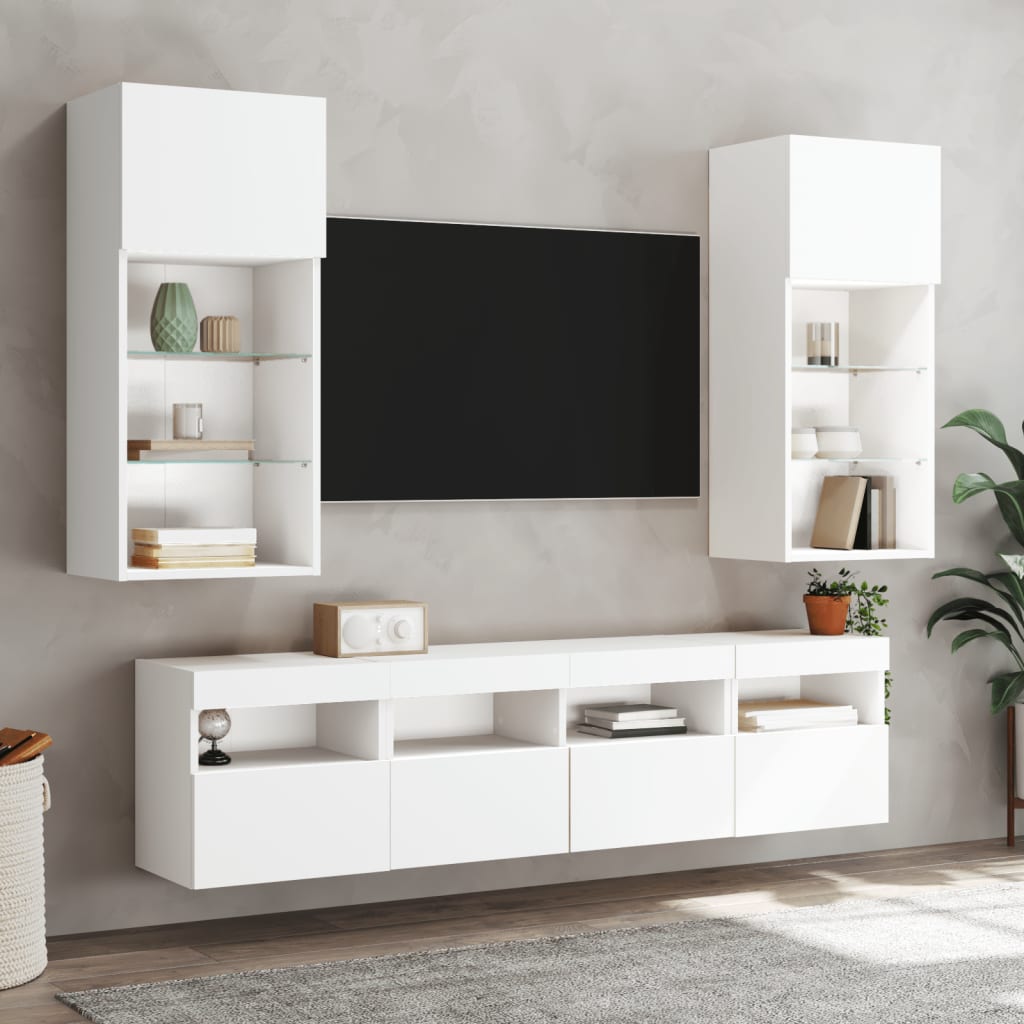 vidaXL Ścienne szafki TV z LED, 2 szt., białe, 40x30x40 cm
