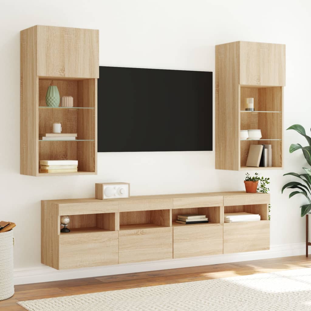 vidaXL Ścienna szafka TV z LED, dąb sonoma, 40x30x40 cm