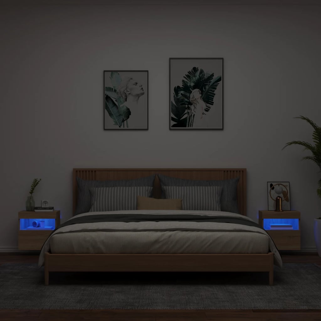 vidaXL Ścienne szafki TV z LED, 2 szt., dąb sonoma, 40x30x40 cm