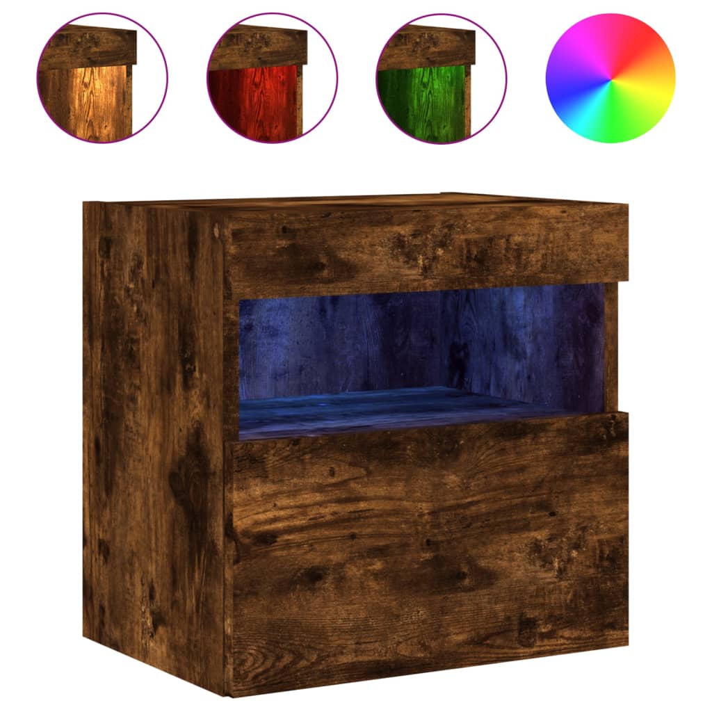 vidaXL Ścienna szafka TV z LED, przydymiony dąb, 40x30x40 cm