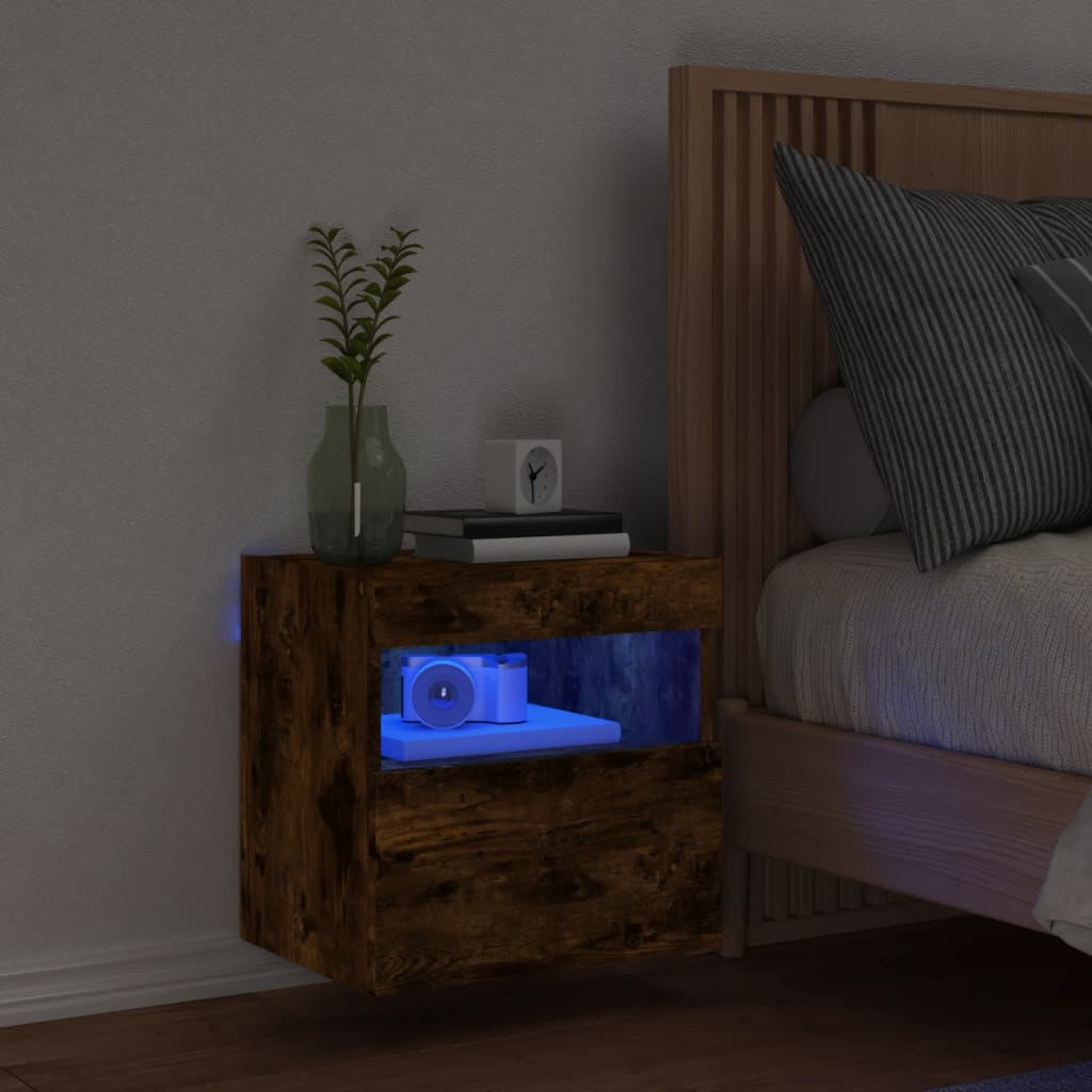 vidaXL Ścienna szafka TV z LED, przydymiony dąb, 40x30x40 cm