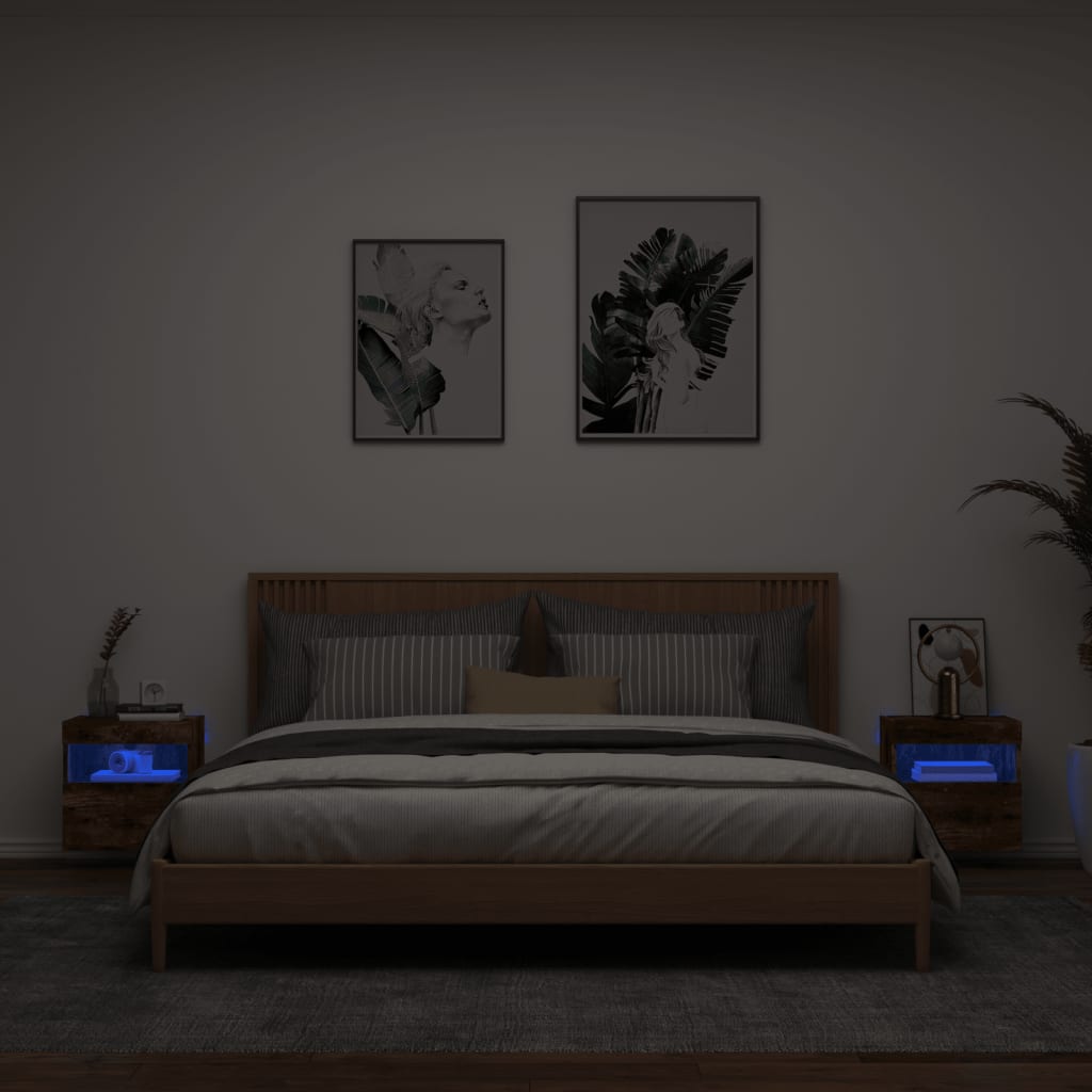vidaXL Ścienne szafki TV z LED, 2 szt., przydymiony dąb, 40x30x40 cm