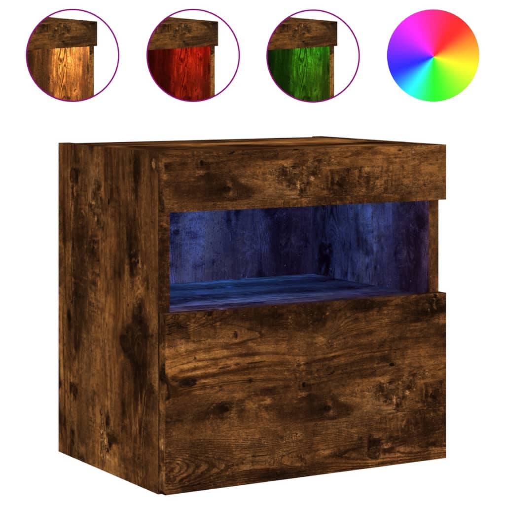 vidaXL Ścienne szafki TV z LED, 2 szt., przydymiony dąb, 40x30x40 cm