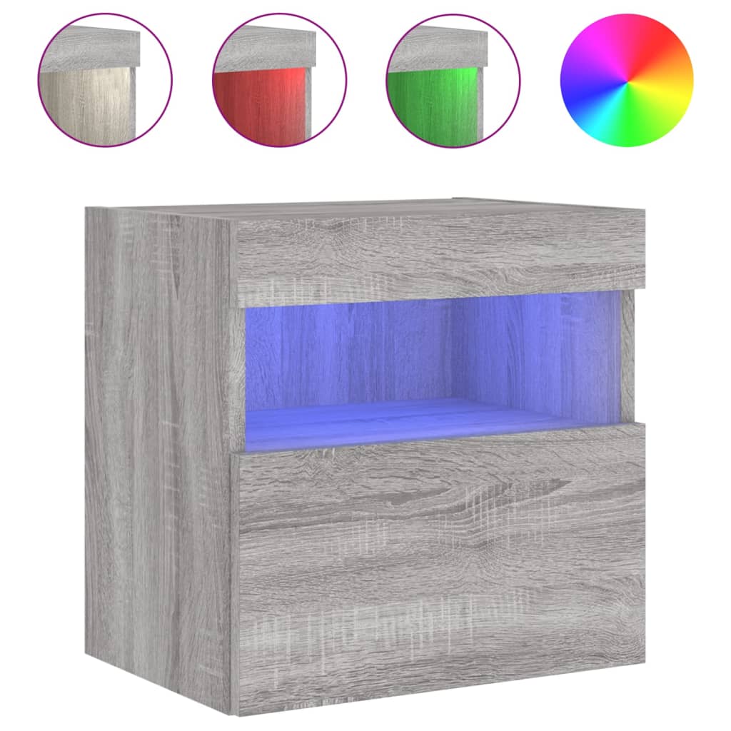 vidaXL Ścienna szafka TV z LED, szary dąb sonoma, 40x30x40 cm