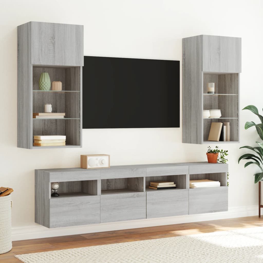 vidaXL Ścienna szafka TV z LED, szary dąb sonoma, 40x30x40 cm