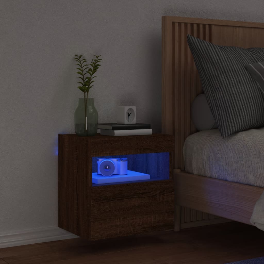vidaXL Ścienna szafka TV z LED, brązowy dąb, 40x30x40 cm