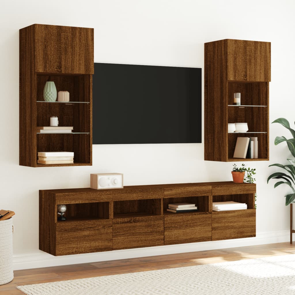 vidaXL Ścienna szafka TV z LED, brązowy dąb, 40x30x40 cm